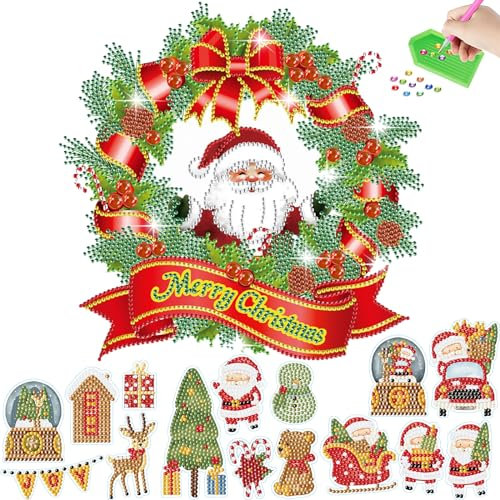 TYXHXTF 17 Pieces Christmas Diamond Painting Kits, 5D Diamond Painting Sticker Kits for Kids, Diamond Art Christmas Decorations, for Girls and Boys Ages 6-12 Years Old