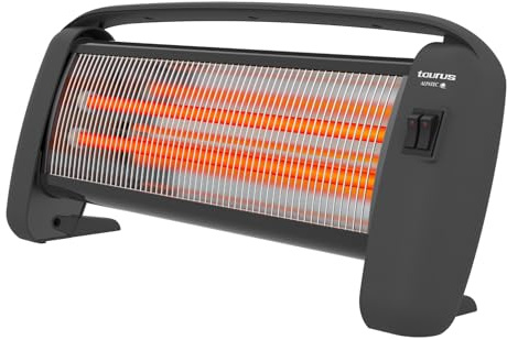Taurus – Quarzheizgerät PR-2 Slim | 1200 W | 2 Heizstufen | Reflektorplatte mit Spiegeleffekt | Thermoschutz | Für Räume bis 12 m² | Kippschutz | Tragegriff | Geräuschlos