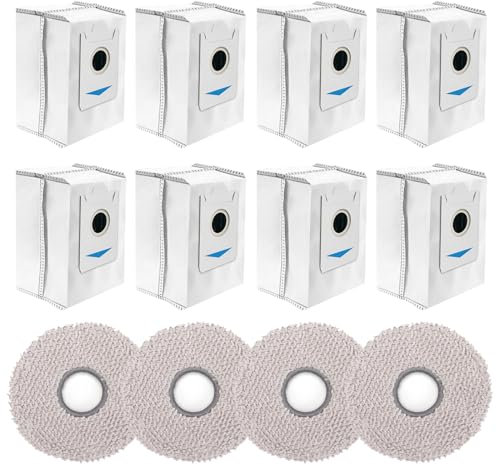 Lot de 12 sacs à poussière de rechange pour aspirateurs robot Ecovacs Deebot X2 Omni / X2 / X2 Pro / DEX86-8 sacs à poussière et 4 chiffons de nettoyage