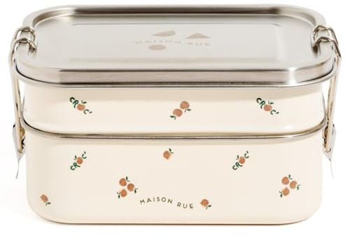Maison Rue Stainless Steel Lunch Box | Stylish Pomme Print Lunchbox | Leak-Proof 3 Compartment Bento Box