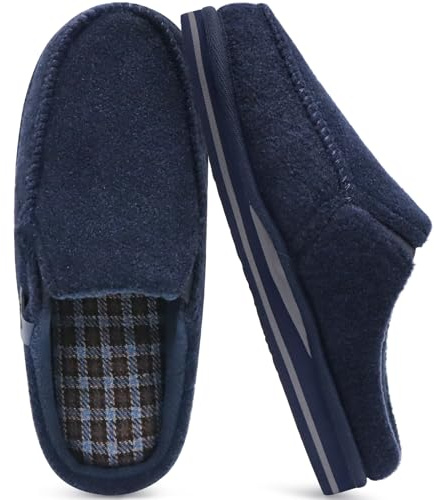 ONCAI Zapatillas de Casa Hombre Rayas Confort Mezcla de algodón Pantuflas con Felpa Espuma de Memoria Soporte del Arco Antideslizante Suela Talla 40-50