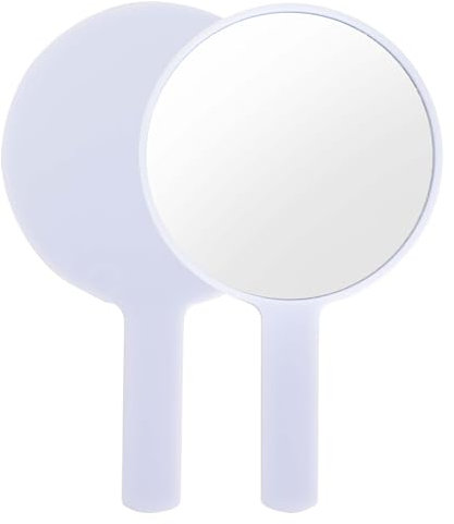 Specchio con Manico,Specchio Portatile Professionale,Specchio Barbiere con Comoda Maniglia,Specchio Cosmetico Forma Rotonda,Sostenibile e Durevole,Perfetto per Radersi o Applicare il Trucco(Bianco)