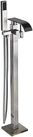 SANTPOT Freistehende Badewanne, Bodenmontage, Wasserhahn-Set, Handbrause Aus Kunststoff, Wasserfall-Badewannenauslauf, Badewannen-Mischbatterie, Chrom-Finish, Chrom C,Gebürstetes Nickel