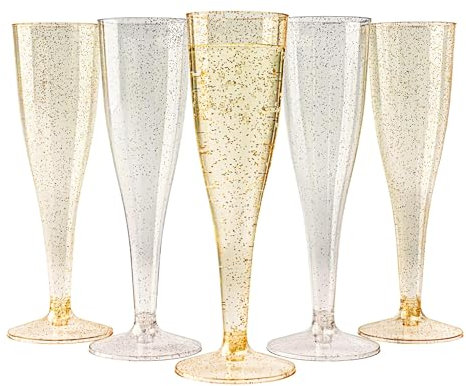 MATANA 240 Premium Elegante Sektgläser aus Plastik mit Silber- & Goldglitter, 133ml - Mehrweg Sektflöten Kunststoff, Champagner Gläser, Proseccogläser für Hochzeiten, Geburtstage & Partys