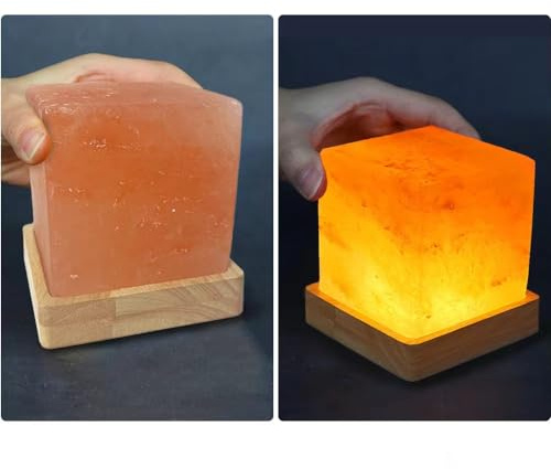 YZYOE USB Himalayan Warm Light Salt Lamp, Atmosphere Decorative Salt Lamp with Solid Wood Base, Natural Crystal Rock BedHead Night Lamp, Gift of Handicrafts for Friends.