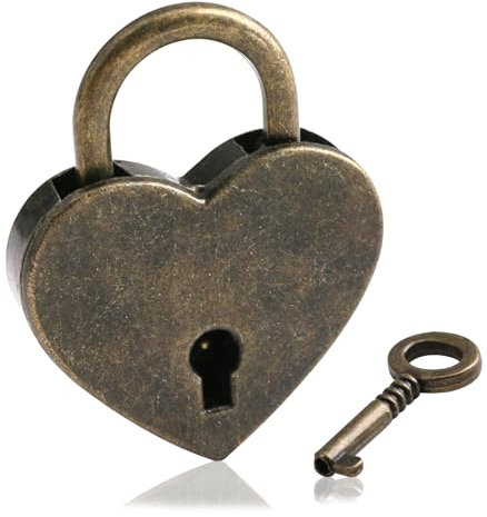 Vintage Deko Vorhängeschloss mit Schlüssel in Herzform Liebesschloss mit Schlüssel Personalisierte Geschenke Valentinstag Jahrestag Geschenk 3,8 x 3 x 0,6 cm (Bronze)