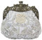 CORIOS Vintage 1920s Abendtasche Damen Floral Clutch Tasche Handgemachte Perle Handtasche Klein Tasche Elegante Schultertasche Kette Umhängetasche für Hochzeit Bankett-Party Abschlussball Silber