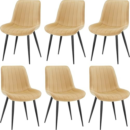 LEWE Esszimmerstühle, Stühle 6er Set, Samtstuhl Holland, Küchenstuhl, Komfort, Stabil, Einfach und Bequem, hautfreundlich, mit dickem Schaumstoff gepolstert - [Gold]
