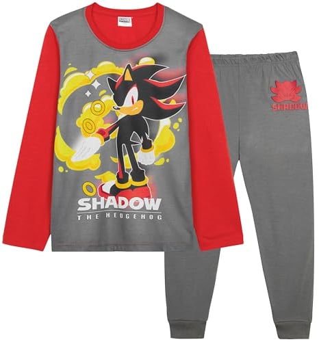 Get Trend Sonic THE Hedgehog Shadow Schlafanzug Jungen Lang, 2-Teilig, Bequem & Kuschelig, Kinder Pyjama Set, Gamer Geschenke für Jungs