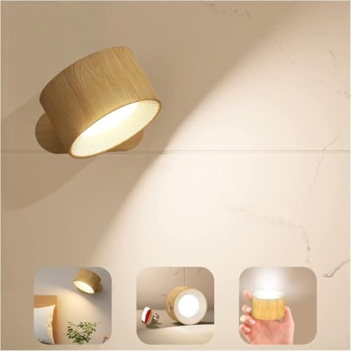 Lumelia kabellose wandleuchte, Akku Wandleuchte Ohne Stromanschluss, 3 Farbmodi 3 Helligkeitsstufen, 360° Rotatable Kabellose Lampe, Touch Lampe USB Aufladbar für Schlafzimmer Badezimmer Wohnzimmer