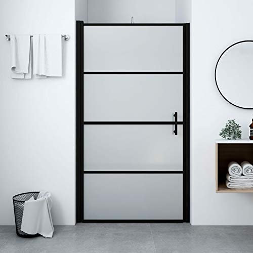 Iiaky Puerta de Ducha de Vidrio Templado Esmerilado Negra 81x195 cm Mamparas De Ducha Plegable