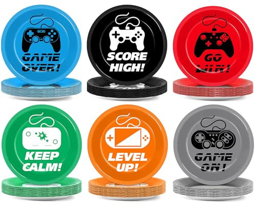 Naozinebi 72PCS Video Game Birthday Plates Gaming Party Supplies 7Inch Game Lovers Tableware Gamer Party Disposable Paper Dessert Plates for Boys Girls Kids Baby Shower Decorations Favor, 6 Designs