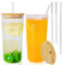BELICOO 2 Stück 650ml/23oz Glasbecher mit Deckel und Strohhalm, Transparente Glas Wasserbecher, Eiskaffeebecher, Longdrinkgläser, Bubble Tea Becher, wiederverwendbare Eiskaffeebecher