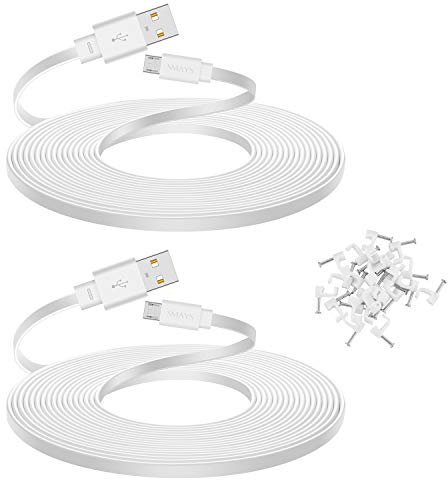 Smays 2-Pack 10 ft Extension Cable for WYZE Cam v4, WYZE Cam v3 and v3 Pro Camera, Long Flat Micro USB Cord, White