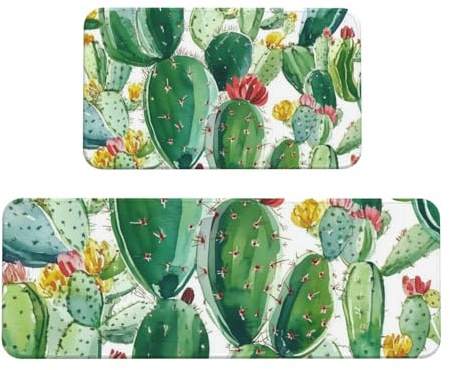 Zsuugj Tappeti e tappetini da cucina a forma di cactus, 2 pezzi, antiscivolo, anti-affaticamento, tappetini da cucina per lavello da cucina, ufficio, 43 x 47 cm + 43 x 73 cm