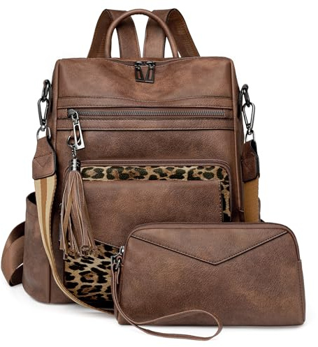 SUCIKORIO Leder Rucksack Damen Klein, 2 in 1 Rucksack Handtasche Mit Tasche Klein Elegant Wasserdicht Cityrucksack Damen Mini Rucksäcke Modern Rucksackhandtaschen für Reisen, Arbeit, Schule