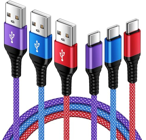 USB C Cable 3Pack, [0.3M+0.9M+1.8M] Samsung Charger Cable Fast Charge USB A to USB C Phone Charger Lead for Samsung Galaxy A16 A36 A56 A06 A15 A14 A55 A54 A51 S25 S24 S23 S22 S21 S20 S10, iPhone 16 15