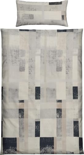 REDBEST Bettwäsche Single-Jersey Grafik Motive beige-grau Größe 40x80 cm / 155x220 cm - temperaturausgleichend, bügelfrei, mit Reißverschluss