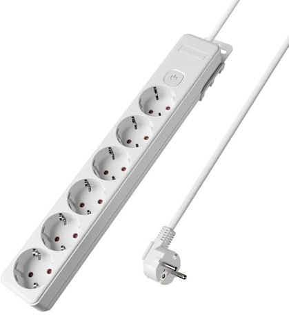 Braytron Mehrfachsteckdose 6-Fach mit 1,5 m Kabel und beleuchtetem EIN-/Ausschalter, 3680W, Kindersicherung, Steckdosenleiste mit Clip-System