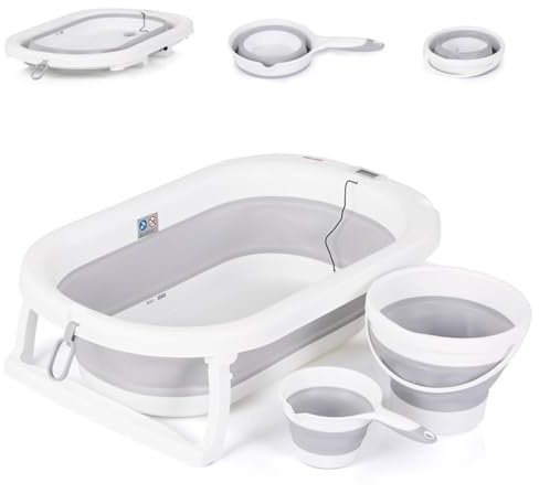 Chipolino Babybadewanne Spa faltbar, Eimer, Spülbecher, integriertes Thermometer grau