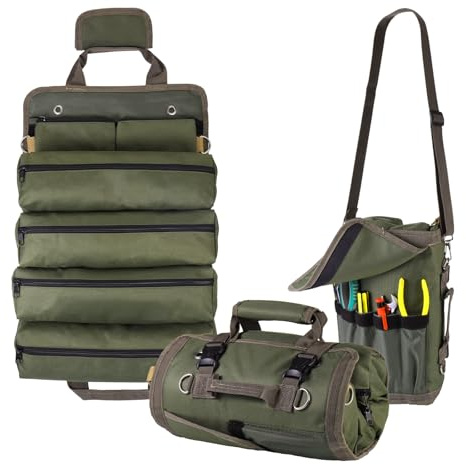 Tool Roll Bag, Rolling Tool Bag with Detachable Pouches, Organizer for Mechanic & Tools Storage for Dad Men Birthday Father Day