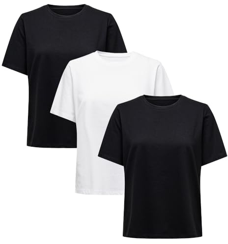 ONLY Damen T-Shirt 3er Pack Rundhals ONLONLY Regular Fit Basic Shirt XS S M L XL