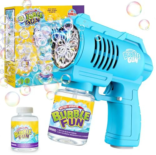 BUBOJOY Pistolet à Bulles pour Enfants, Machine à Bulles Automatique 10000+ Bulles/Min avec Solution, Souffleur de Bulles Silencieux avec Lumières pour en Plein air Fêtes Mariage- Bleu