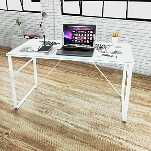 Owoxanthellate 120×60 cm Glass Computer Desk with World Map, Iron Frame, Tempered Glass Top, Home Office/Study/Bedroom/Gaming