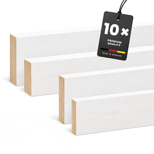 KGM Rechteckleisten Kiefer - Massivholz Weiß - 2400 x 40 x 10 mm - 10 Stk. | RAL 9016, unbehandelt, überstreichbar, Kantholz für Möbelbau, Innenausbau & DIY, lösemittelfrei, kürzbar, flexible Montage