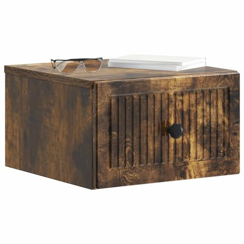 vidaXL Wandmontierter Nachttisch Geräucherte Eiche 33 x 34,5 x 20 cm, Vintage Stil Schrank, rechteckige Wandablage, große schwebende Regale, kompakter Wand-Schreibtisch