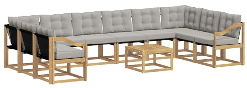 vidaXL Outdoor-Sofagarnitur mit Kissen 11 pcs Weiß und Hellgrau, Garten-Sofa, modernes Outdoor-Satz, haltbare Terrassenmöbel, perfekte Lounge für Entspannung und Komfort