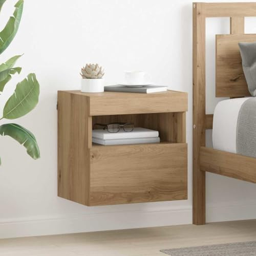 Boltkex Meuble TV mural en chêne Artisan - 40 x 30 x 40 cm - Meuble TV bas avec LED - Montage mural - Espace de rangement pour récepteur, console de jeu et salon