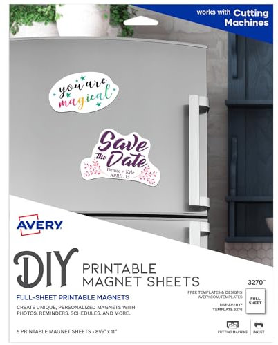 Avery Bedruckbare Magnetbögen, 21,6 x 27,9 cm, Tintenstrahldrucker, 5 weiße Magnetblätter (3270)