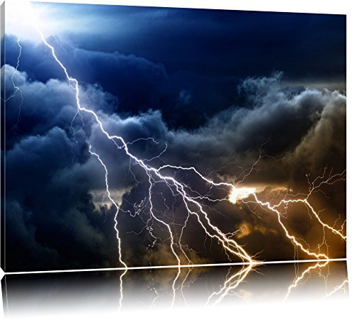 Pixxprint Blitzeinschlag am Himmelszelt, Größe: 60x40cm, Leinwandbild, fertig gespannt, Wandbild, Dekoration, Kunstdruck, kein Poster