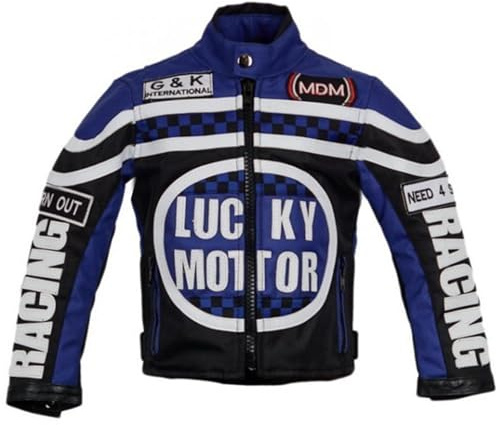 Biker Jacke für Kinder, Motorradjacke in blau, Racing Jacke (M)