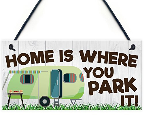 Red Ocean Home Is Where You Park It Hanging Sign Static Caravan Novelty Plaque Camper Gift Sign