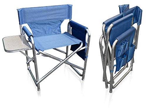 Sun Leisure Directors Folding Chair, Aluminium Frame, Blue, Side Pockets, Folding Side Table, Fishing, Garden, Camping, Event Chair, Durable, Indoor & Outdoor Use, Portable
