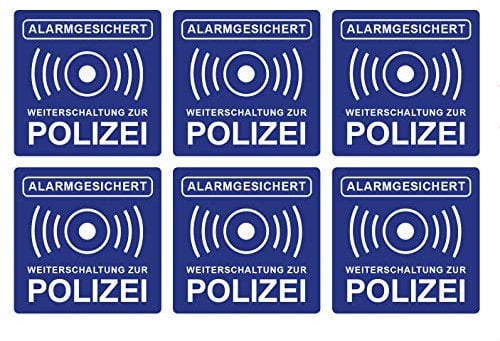 Aufkleber Alarmanlage Weiterschaltung zur Polizei Hinweis Alarmgesichert 5 x 5 cm Witterungs- und UV-Beständig (6)