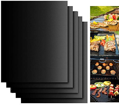 Grill Mats for Outdoor Grill, Dailyart Grill Mats Non Stick Set of 5 BBQ Grill Mat Baking Mats Teflon BBQ Grilling Accessories Reusable,Works on Gas, Charcoal, Electric Grill 15.75 x 13-Inch, Black