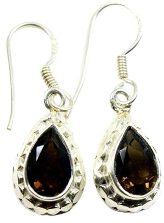 Gemsonclick Ohrringe aus natürlichem Rauchquarz, Birnenstein, 925er Sterlingsilber, handgefertigter Schmuck