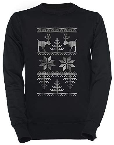 Luxogo Nordisch Stricken Muster Unisex Schwarz Jumper Sweatshirt Herren Damen Unisex Black Jumper Men's Women's