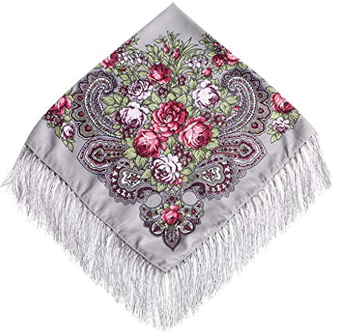 Lazzboy Frauen Lady Folk-Custom Print Quaste Square Schal Wrap Schal Travel Schal(H)