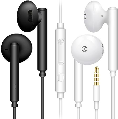 MAS CARNEY 【Paquete de 2】 WH6 Auriculares con Cable de 3.5 mm, Audifonos con Cable con Control de Volumen y Micrófono, Cascos Compatibles de Tablet, iPad, iPod, Honor, Huawei, Samsung Galaxy