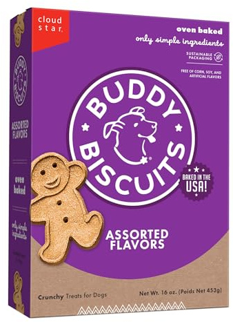 Buddy Biscuits 16 oz. Box of Crunchy Dog Treats Made with Assorted Flavors of Roasted Chicken, Grilled Beef, and Sharp Cheddar