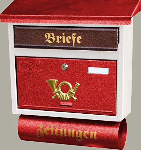 Nostalgie Design Briefkasten, Motiv mit WETTERSCHUTZ, zweifarbig, Zeitungsrolle groß,