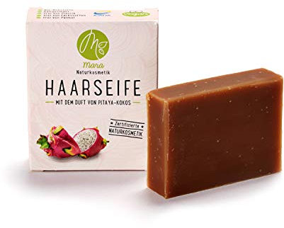 Mara Naturkosmetik - Feste Haarseife Pitaya-Kokos – Pflegende Wellness Reinigung ohne Palmöl - Frauen, Männer – Naturseife - Nachhaltig, vegan, bio, umweltfreundlich, handgemacht, zertifiziert 1x90g