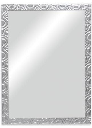 CHELY INTERMARKET MOD144 Espejo Pared Cuerpo Entero Decorativo Estilo Clásico para Salón Dormitorio Elegante Marco Relieve Plata Plateada 60x80 cm Incluye Kit Colgar Fabricado España