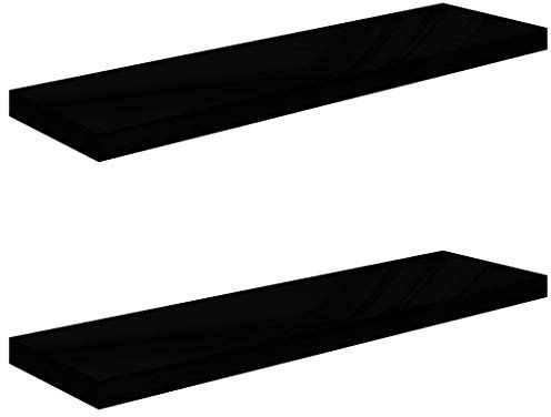 vidaXL 2X Wandregal Schwebend Hängeregal Wandboard Bücherregal Regalbrett Schweberegal CD DVD Regal Dekoregal Hochglanz-Schwarz 90x23,5x3,8cm MDF