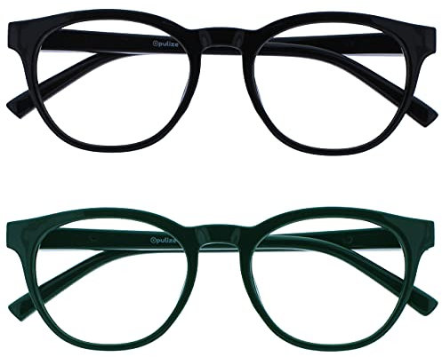 OPULIZE Blu-Lesebrille Blaulichtfilter 2er Pack Cool Rund Rahmen Federscharniere Verbessern Den Schlaf Computer Gaming Entspiegelt Schwarz Grün Herren Damen BB5-16 +1.00