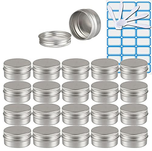ZEOABSY 30 Stück Leere 30 ml Rund Silber Aluminium Tins mit Schraub-Deckel Schraubdose Cremedose Alu-Tiegel Dosen Aludose Blechdosen für Kosmetik Kerze Salben 5X Spatel, 2X Etikette